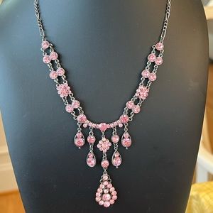 P.O.F.J. Gunmetal pink rhinestone statement necklace Pride of Fashion Jewelry